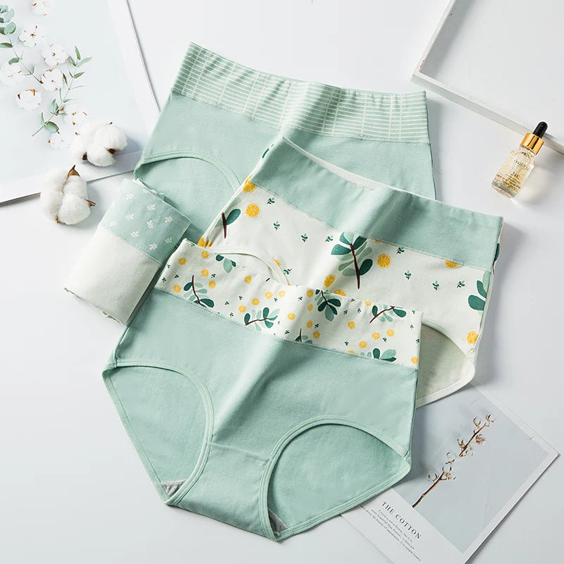 High Waist 4Pcs/Set Cotton Panties, Women Body Shaper Briefs Plus Size M-4XL.