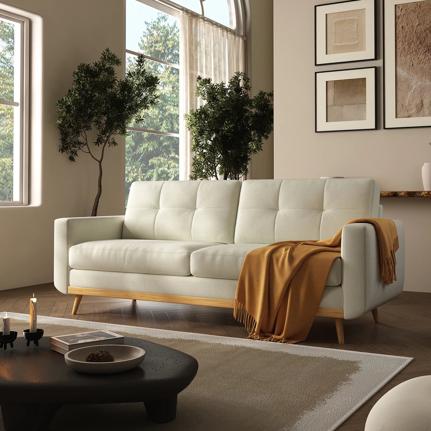 67.7-inch Mid-Century Modern Loveseat Sofa with Wooden Legs  for Living Room, Bedroom, or Office.