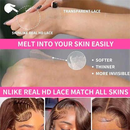 Chocolate Brown Human Hair Glueless, HD 13x6 Lace Frontal Wig