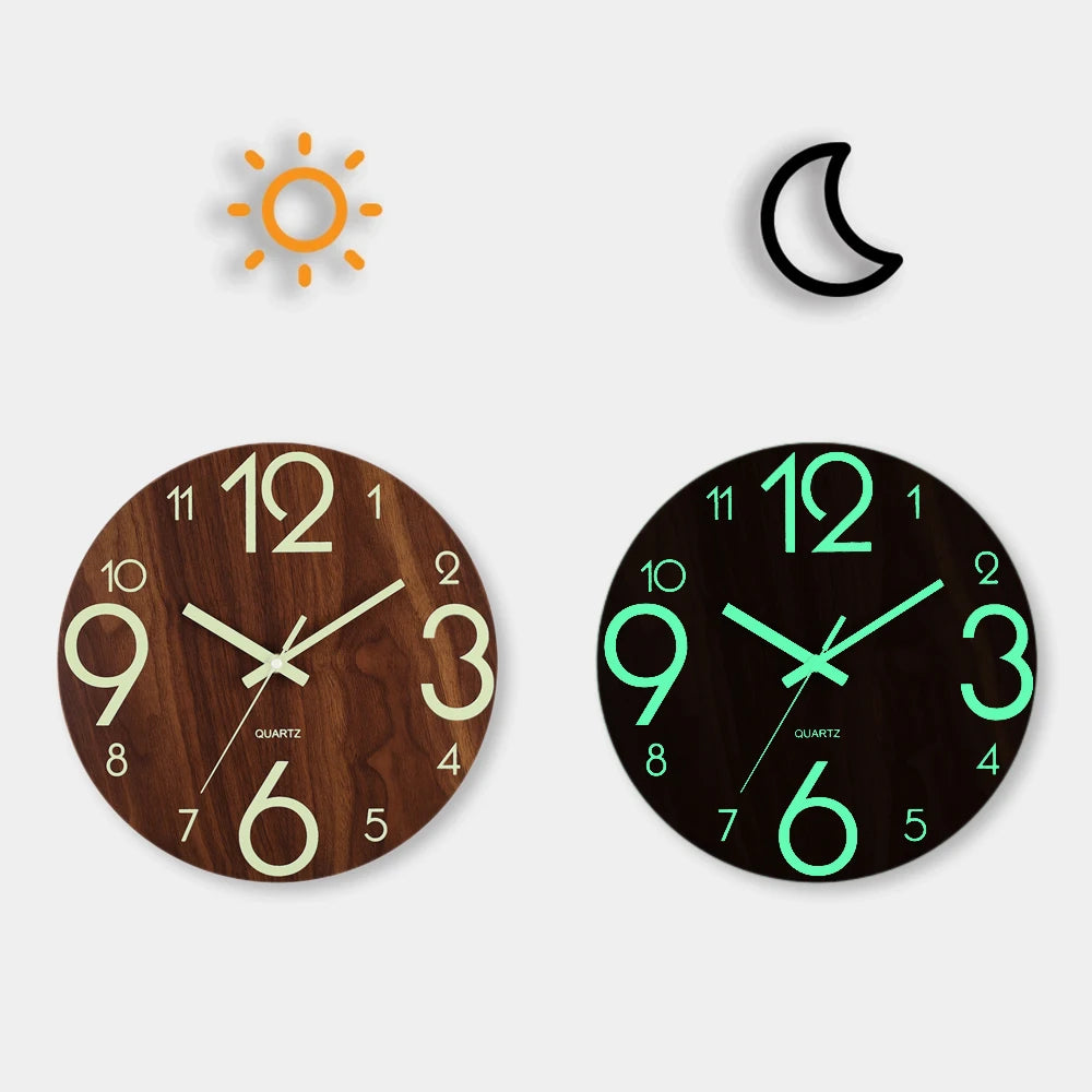 12 Inch Luminous Wall Clock Non Ticking  With Night Light
