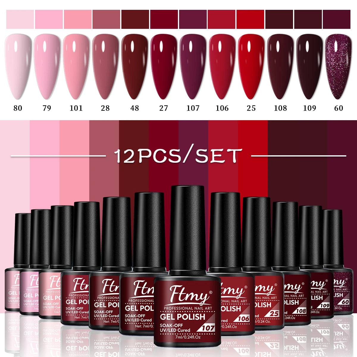 12-pack Solid Color Gel Nail Polish Set, New Autumn/Winter Collection, featuring minimalist classic colors, high-saturation.