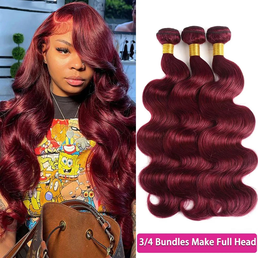 16A Colored 613 Human Hair Bundles, 100% Burgundy Raw Hair Weave Extensions Highlight, Body Wave Bundles Human Hair With Closure.