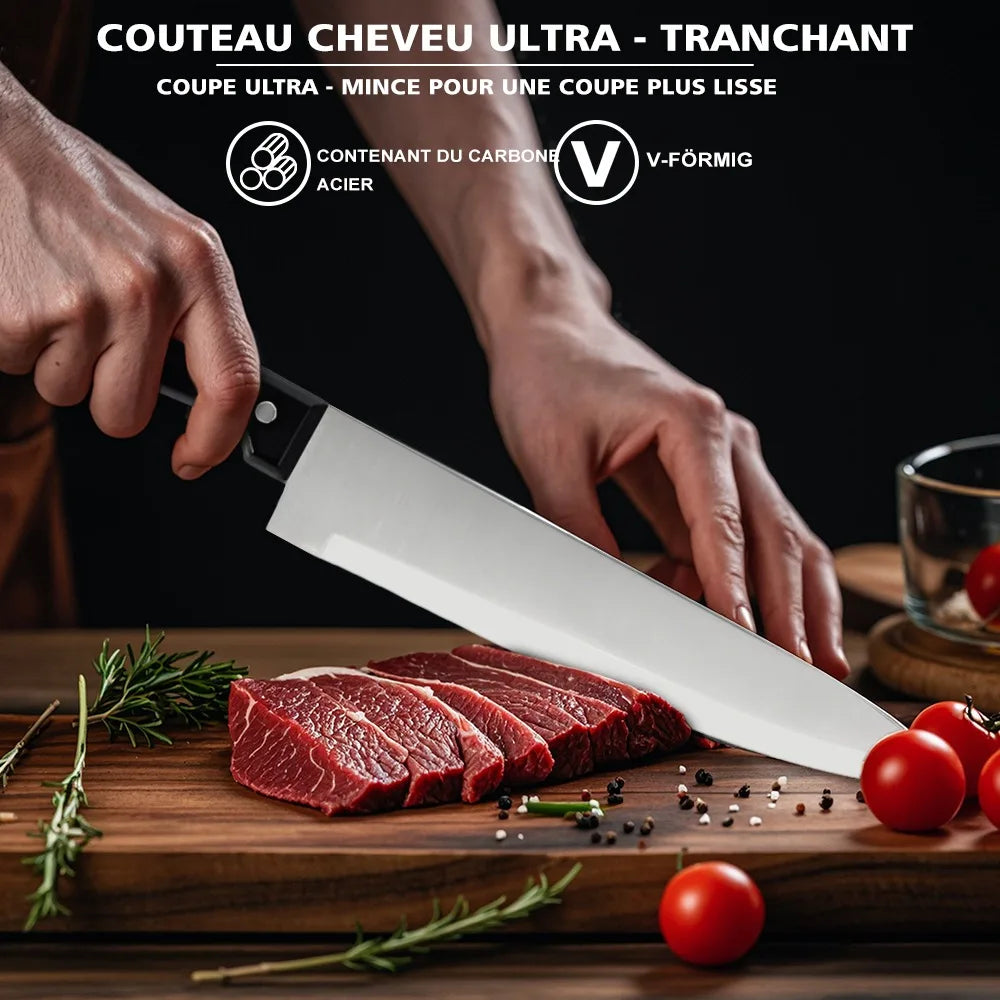 ZENG Full 15pcs Chef Knife Set, Stainless Steel Kitchen Knives Sets with Scissors, Sharpening Rod, Solid Wood Holder.