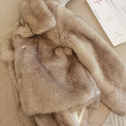 Winter Lapel Gradual Fox Fur Jackets Women Coat Short