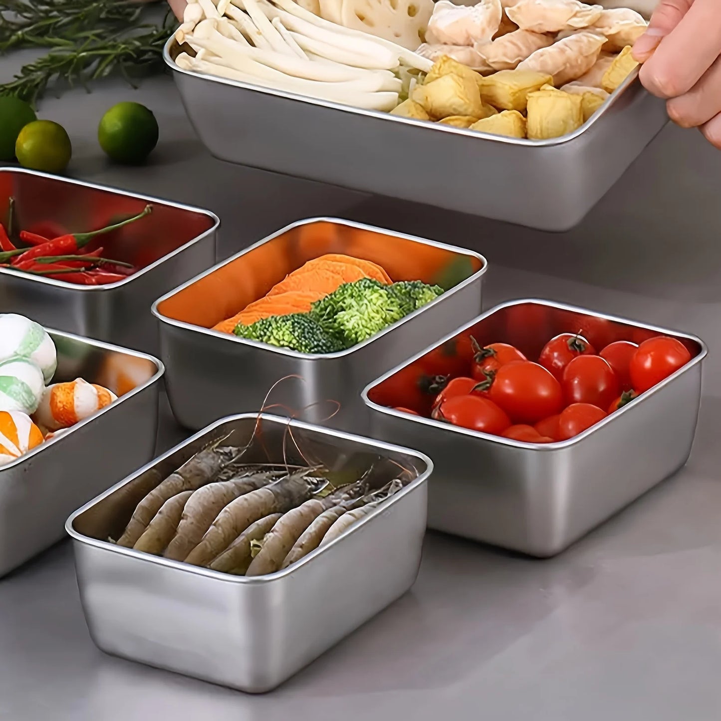 6-Piece Stainless Steel Food Storage Containers Set With Lids - Leakproof, Stackable & Reusable For Camping, Picnics, School.
