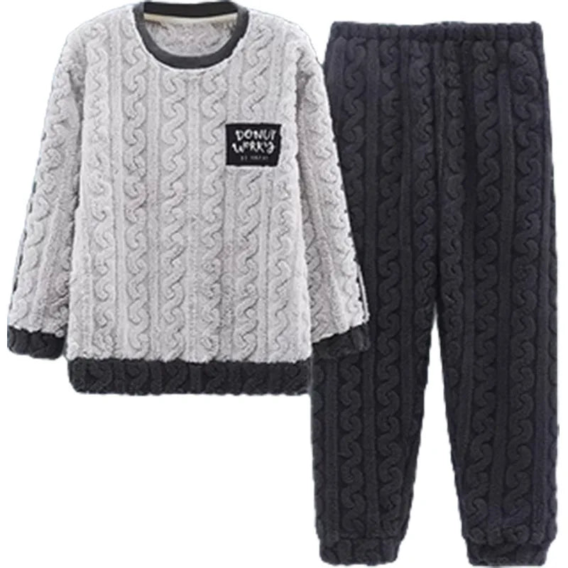 Thickened Warm Plus Size Men’s Pajamas, Autumn and Winter  Nightwear.