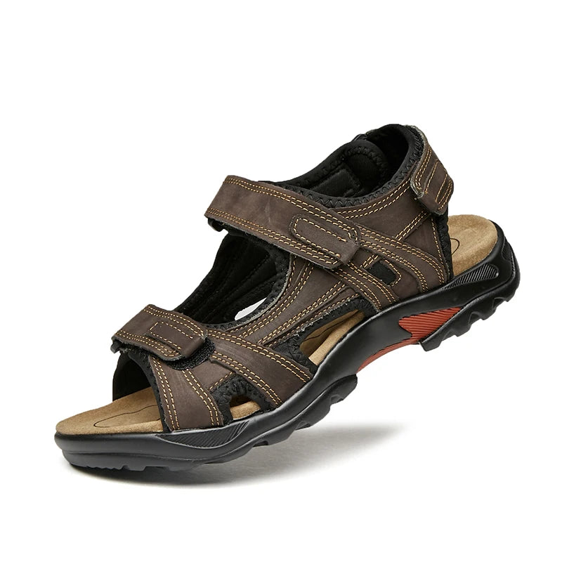 COW LEATHER Men Sandals Outdoor Beach Sports Shoes, Genuine Leather Roman Sandals Plus Size 38-48.