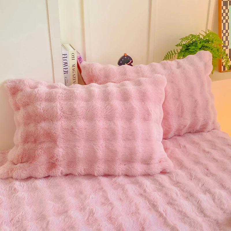 2pcs Fluffy Plush Pillowcase 48x74cm Winter Warm Thickness Soft Rabbit Fleece.
