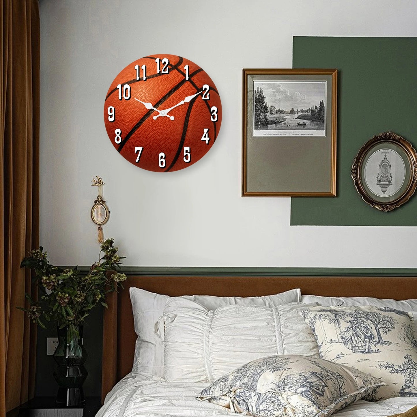 Sports Element Basketball Texture Pattern Wooden Wall Clock Living Room, Bedroom, Kitchen Wall Clock Silent Quartz.10 Inches 14 Inches 16inch (Without Batteries)