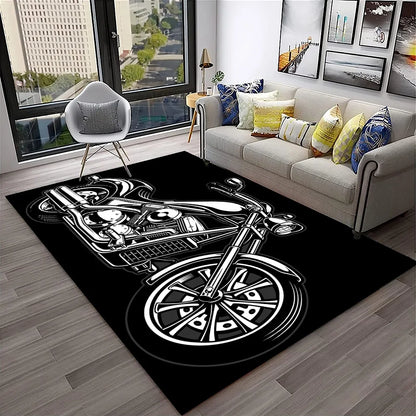 3D Retro Motorcycle Vintage  Rug for Living Room, Bedroom, Playroom Kid Area Rug Non-slip