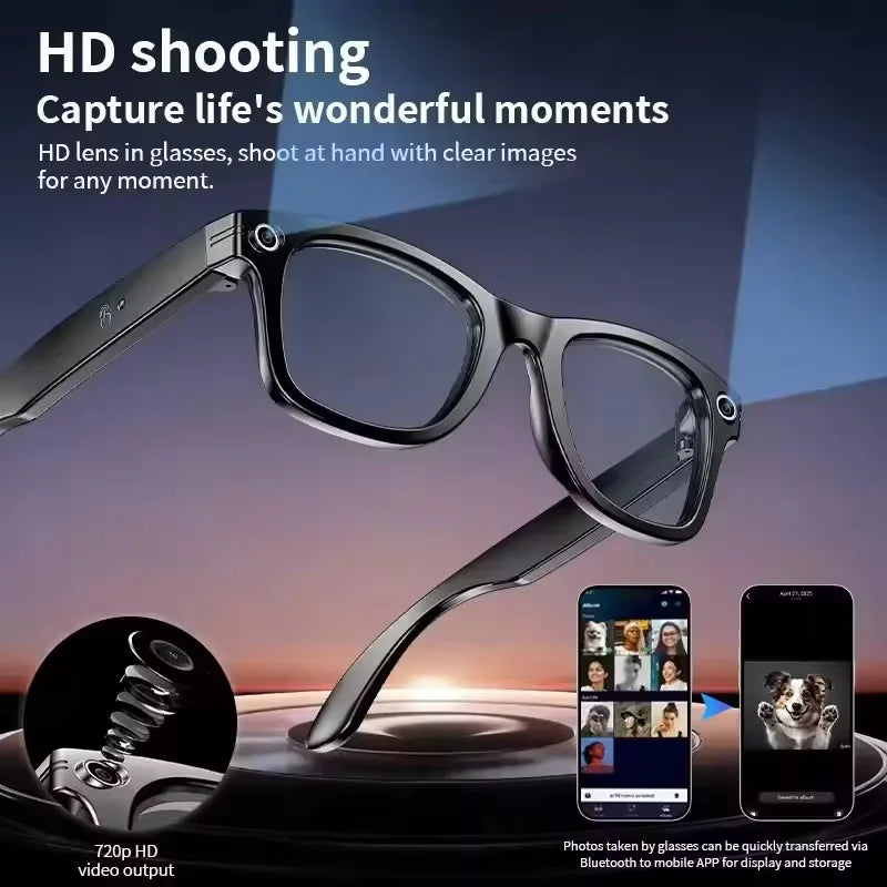 2025 NEW 800W Pixel UHD Camera Smart Glasses, Video Recording, AI Photo Recognition, Answer Translation, Bluetooth Call Sunglasses.