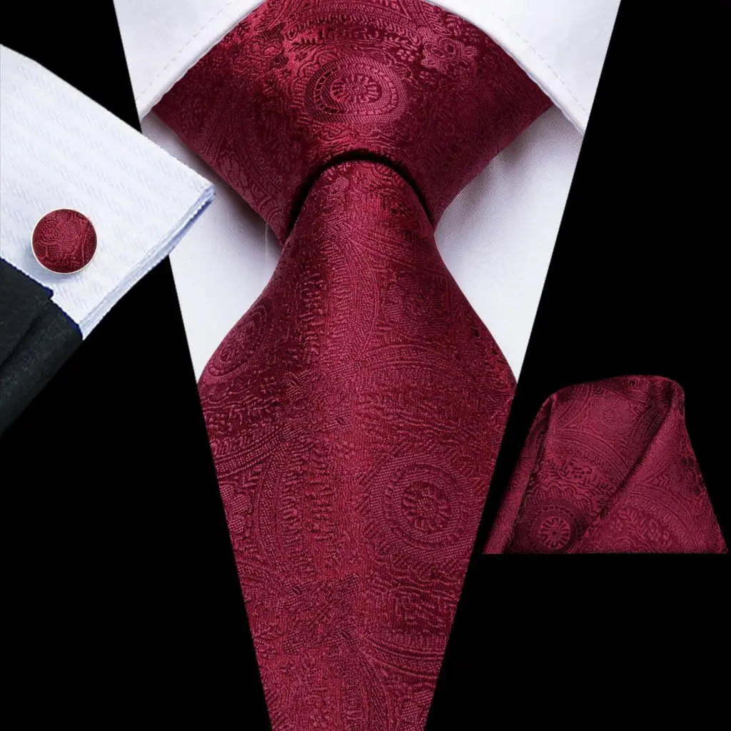 Hi-Tie Paisley Wine Red 100% Silk Men Neck Ties 8.5cm  Formal, Business Luxury Neckties.
