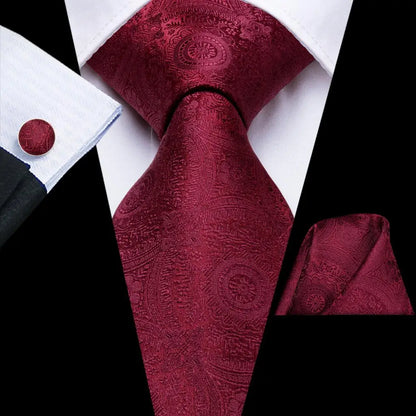 Hi-Tie Paisley Wine Red 100% Silk Men Neck Ties 8.5cm  Formal, Business Luxury Neckties.