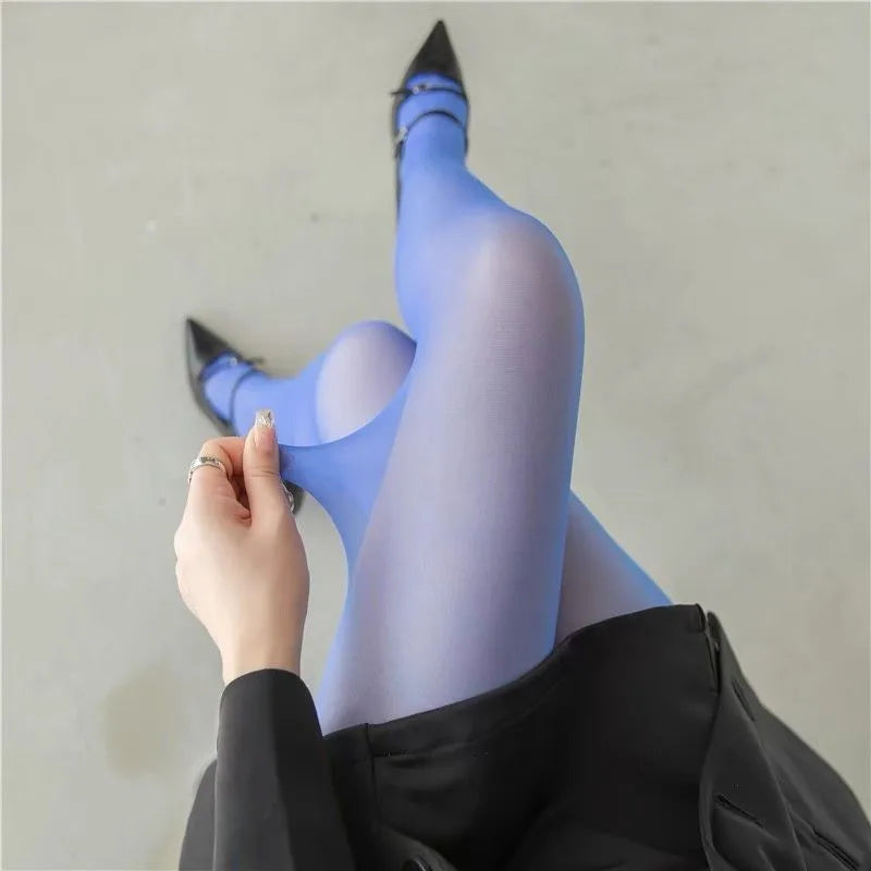 Women Sexy Transparent Stockings Ladies White Green, Breathable Nylon Elastic Tights, Y2k Dopamine Multicolor Stretchy Pantyhose.