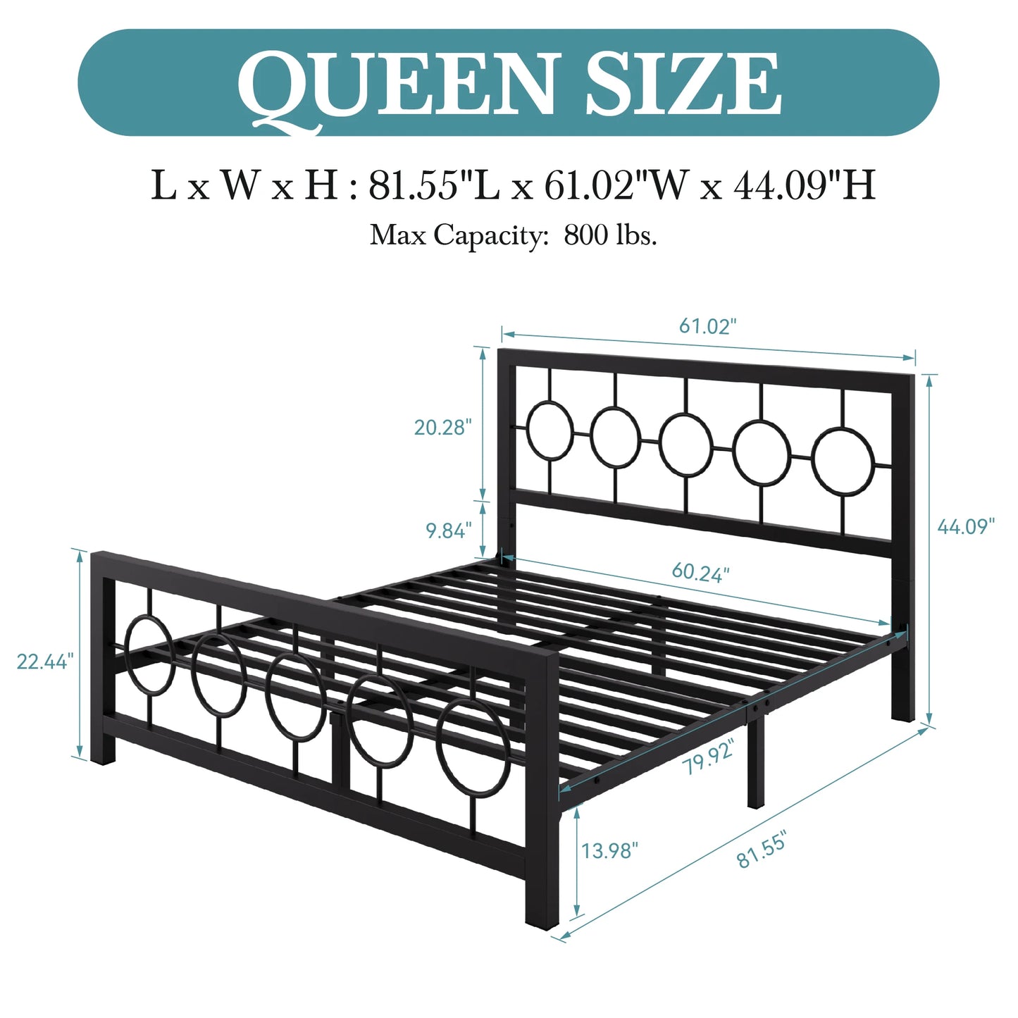 Metal Platform Bed Frame with Vintage  Design Headboard and FootboardUnder-Bed Storage