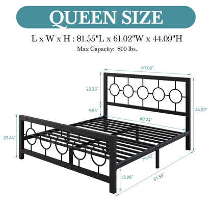 Metal Platform Bed Frame with Vintage  Design Headboard and FootboardUnder-Bed Storage