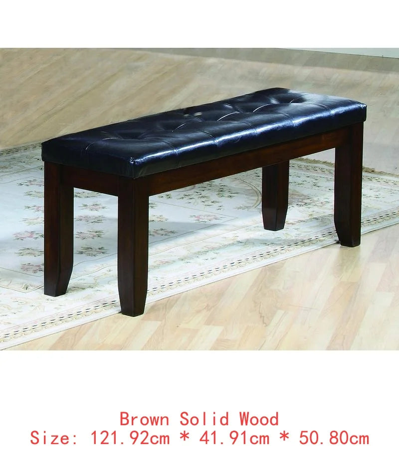 Contemporary 6-Piece Dining Set, 18" Extendable Leaf Table, Upholstered Chairs and Bench, Solid Wood, Brown Finish.