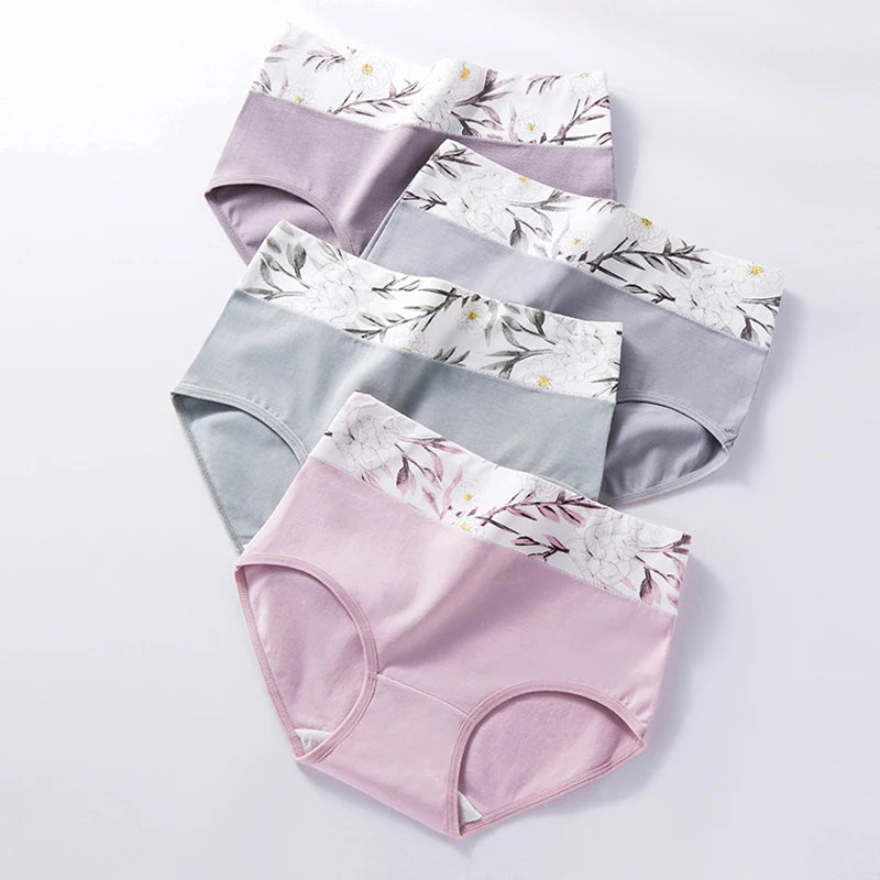 High Waist 4Pcs/Set Cotton Panties, Women Body Shaper Briefs Plus Size M-4XL.