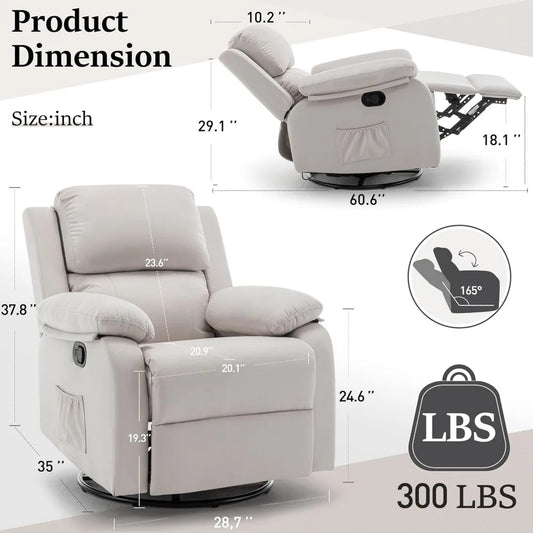 Swivel Rocker Recliner Massage Nursery Glider 360° Living Room Bedroom Beige, Custom