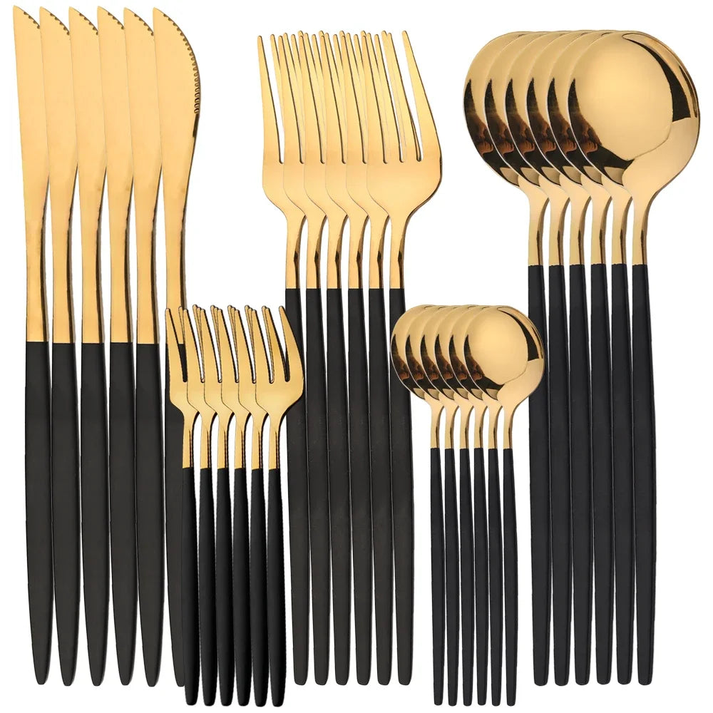 30Pcs Cutlery Set, Stainless Steel Dinnerware Set ,Western Flatware Knife ,Fork ,Tea Spoon Mirror Tableware Kitchen Set.