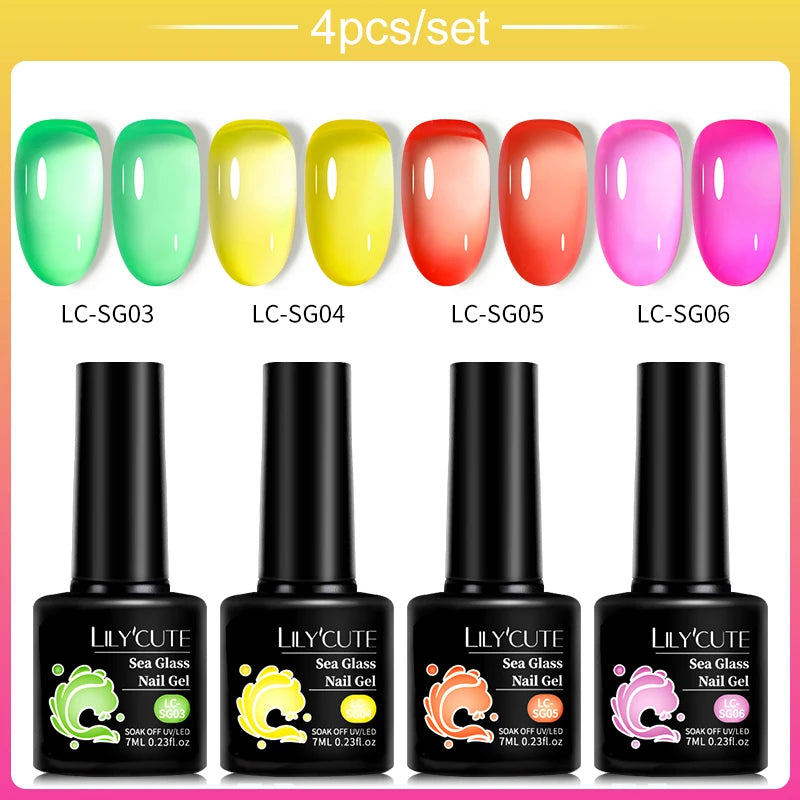 LILYCUTE 4/5Pcs/Set 7ML Nude Pink Gel Nail Polish, and Translucent Jelly Nail Art Gel, Semi Permanent Design Manicure Set.