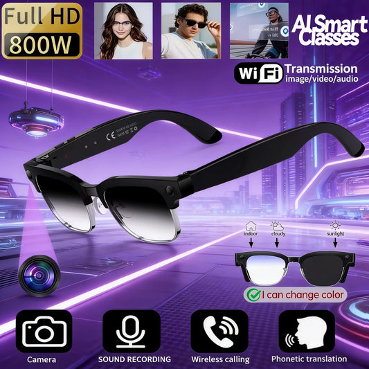 AI Smart Glasses 8 Million Pixels, Recording Videos, Photo Recognition, Answer, Translation, 290mAh IP66 Waterproof Bluetooth Glasses.