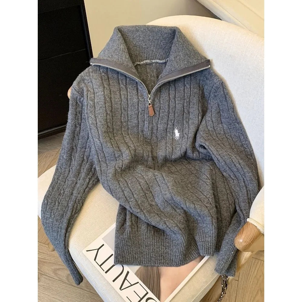 Slimming Effect Loose Fit Polo Neck ,Half Zip Sweater New Arrival!!!!