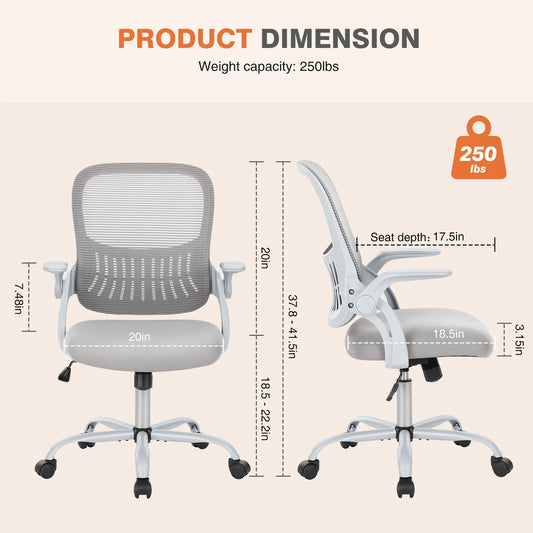 Chaise de bureau ergonomique à dossier en maille, chaises pivotantes d'ordinateur à hauteur réglable avec roulettes pour la maison.