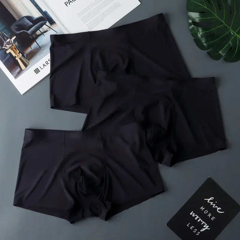 3PCS High Quality Men's Ice Silk Underwear Summer Thin Breathable Seamless Panties Sexy Male Underpants Plus Size.