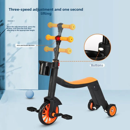 Multifunction Kick Scooter Adjustable  Boys, Girls Cycling  Push Handle Pedal 3 in 1