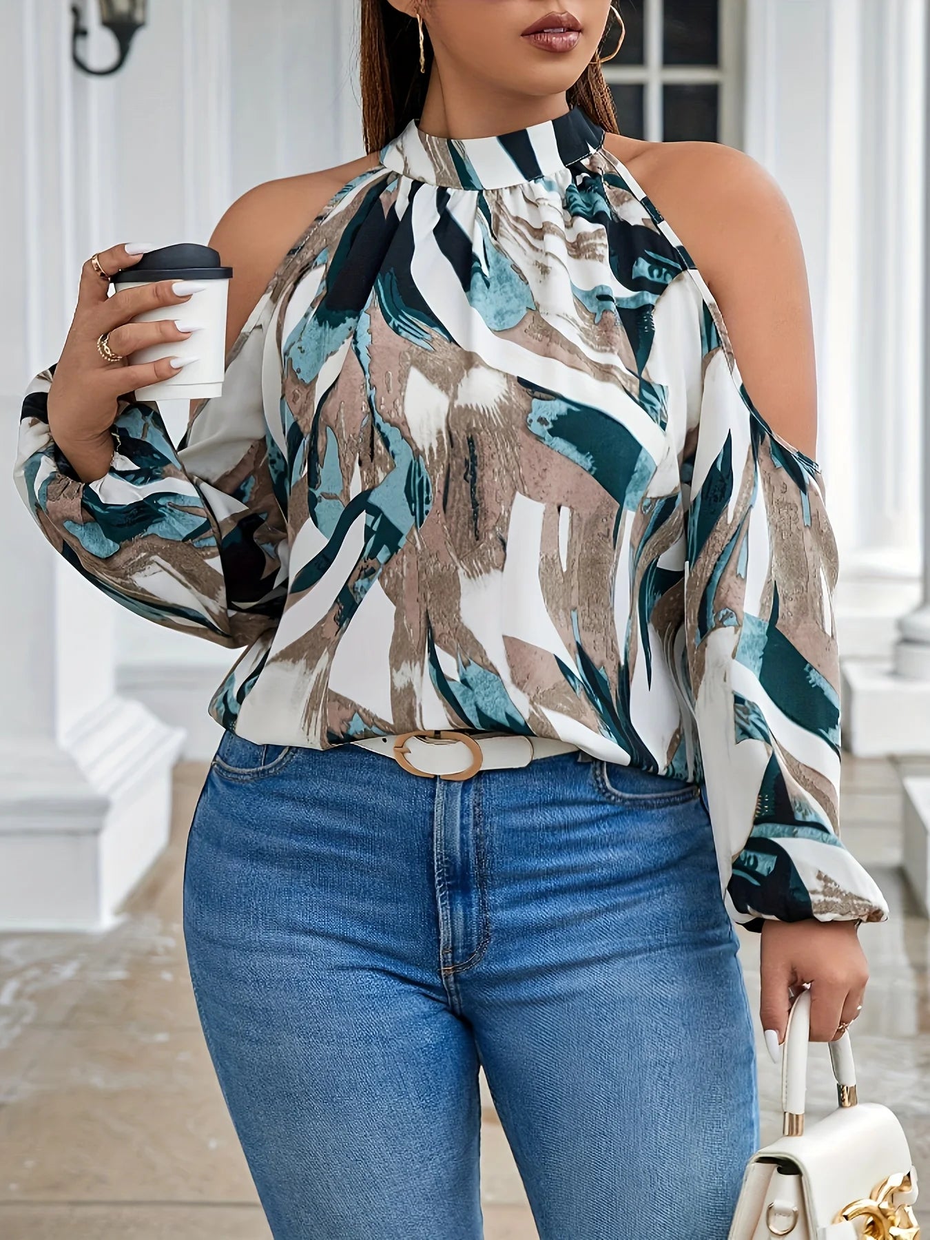 Plus Size Spring Women Elegant Halter Shirt Casual Office  Off the Shoulder Long Sleeve Tops.
