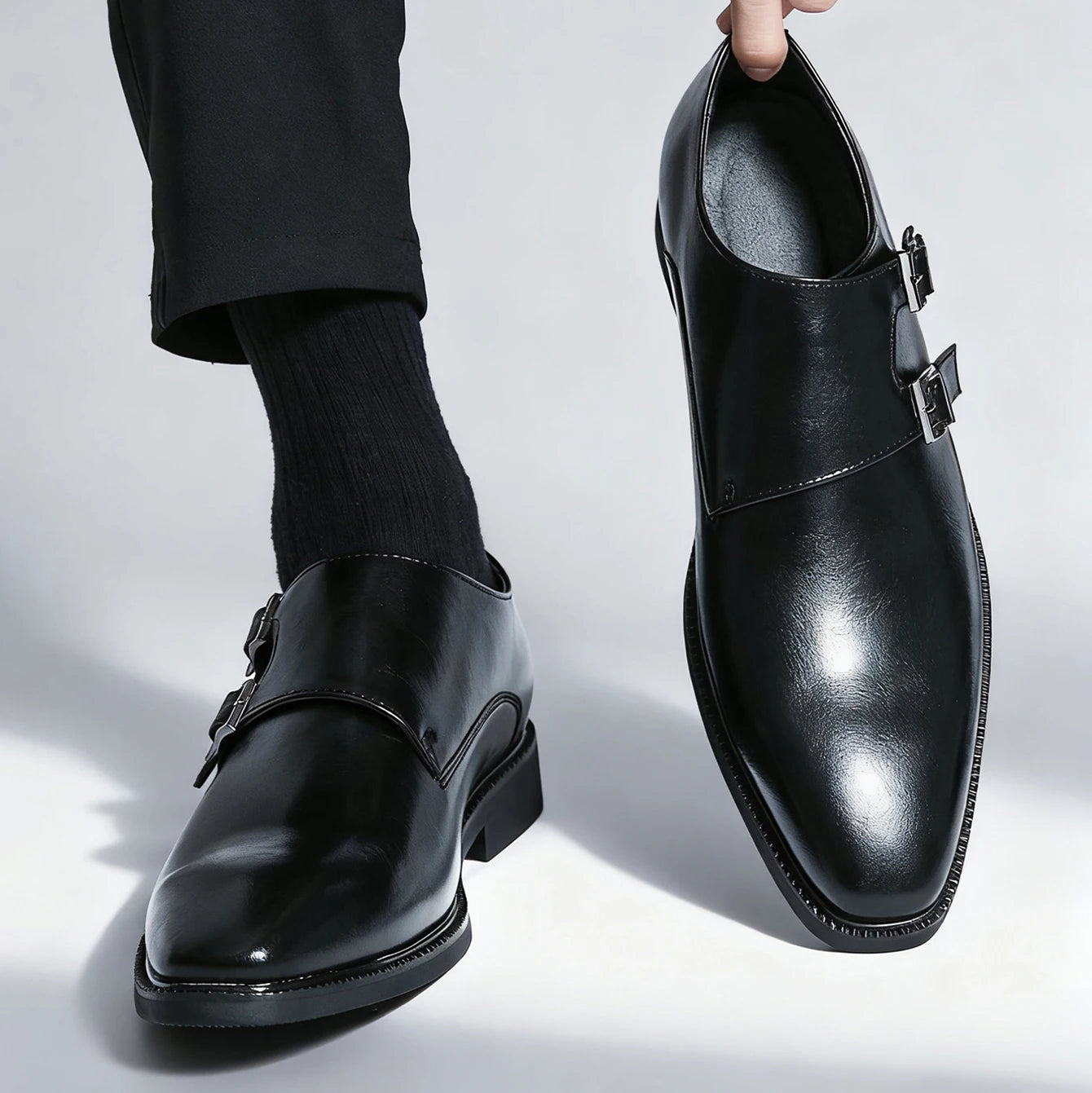 Classic Retro Dress Men Monk Leather Shoes, With Pointed Toe Buckle Business ,Office, Wedding, Oxfords Shoes.
