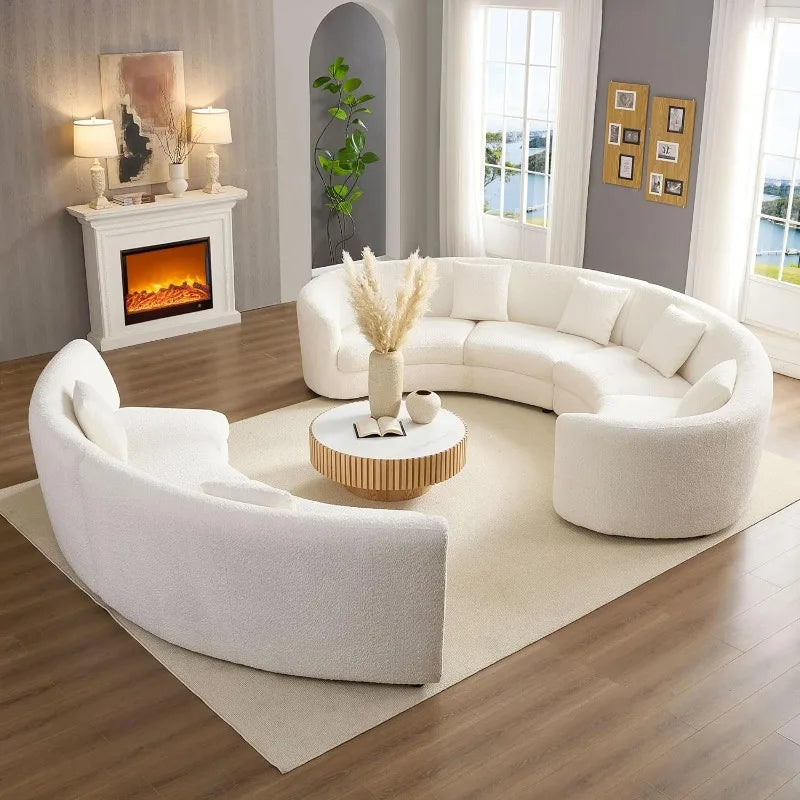 Modern Oversize Curved Sectional Sofa for Living Room Cream-White