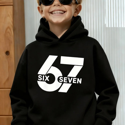 Unisex Graphic Fun 67 Hooded Pullover Sweater Long-sleeved.