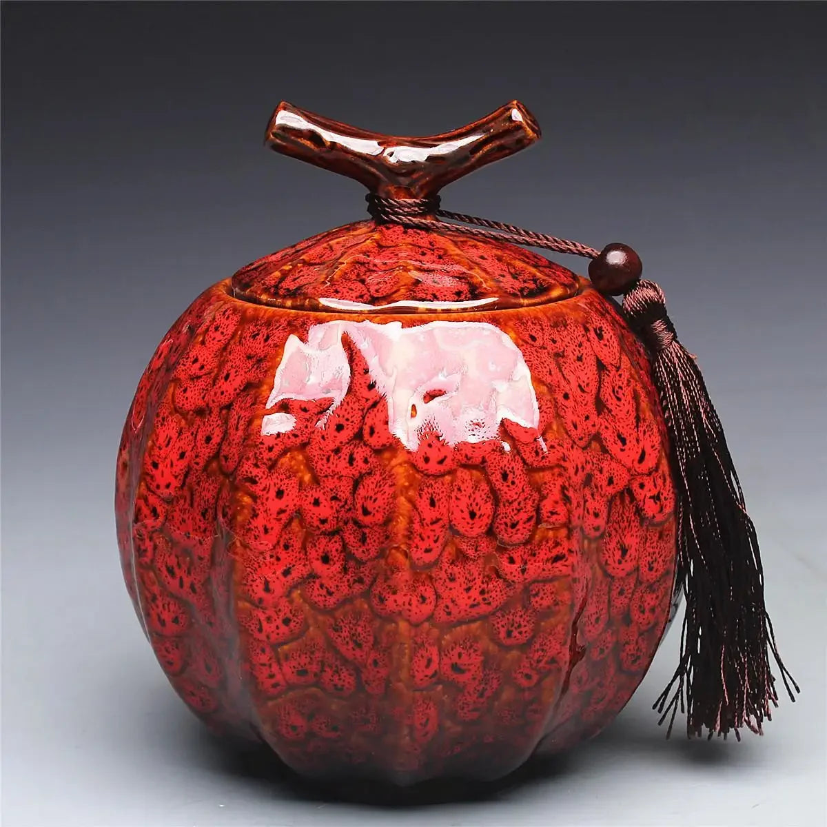 Pumpkin Style Tea Jar Ceramic Tea Barrel Yellow, Green, red Sealed Storage Pot .