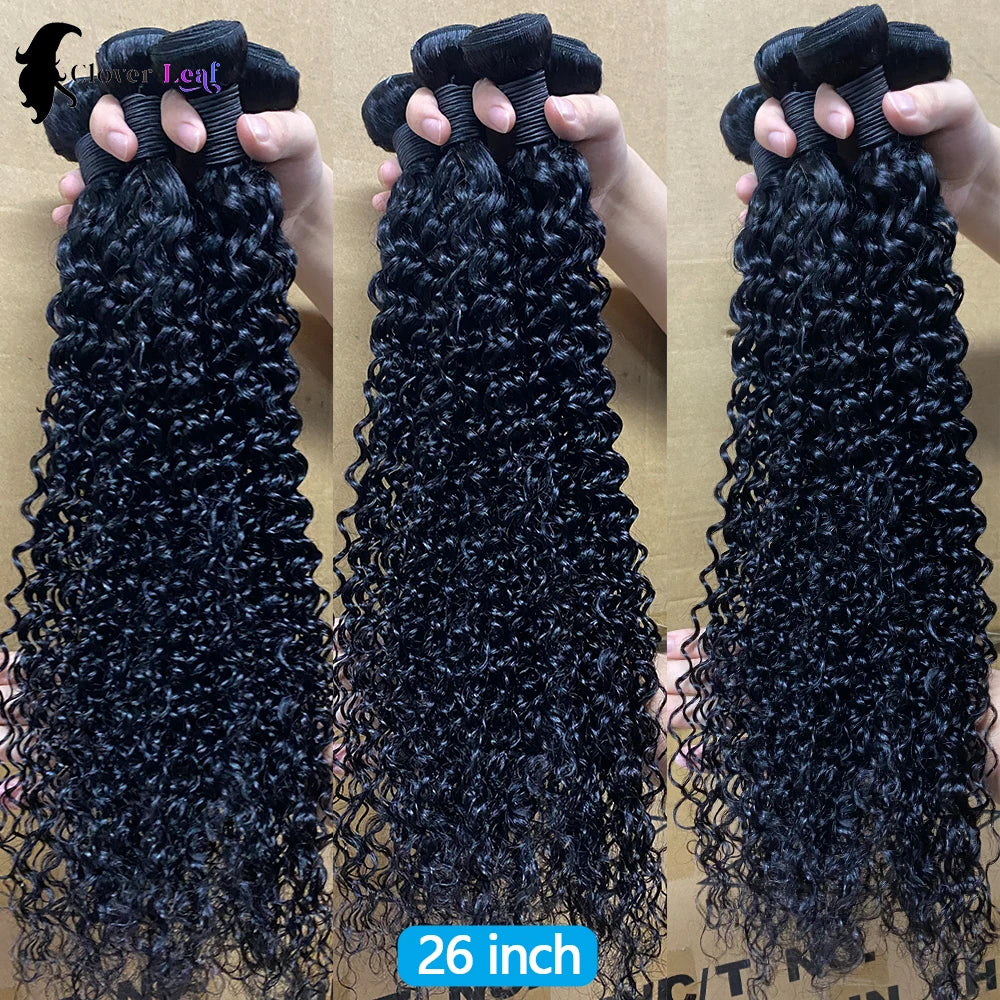 26inch Jerry Curly Human Hair Bundles, 100% Brazilian Raw Human Hair ,1/3/4 Bundles for Women 10A Thick Bundles.