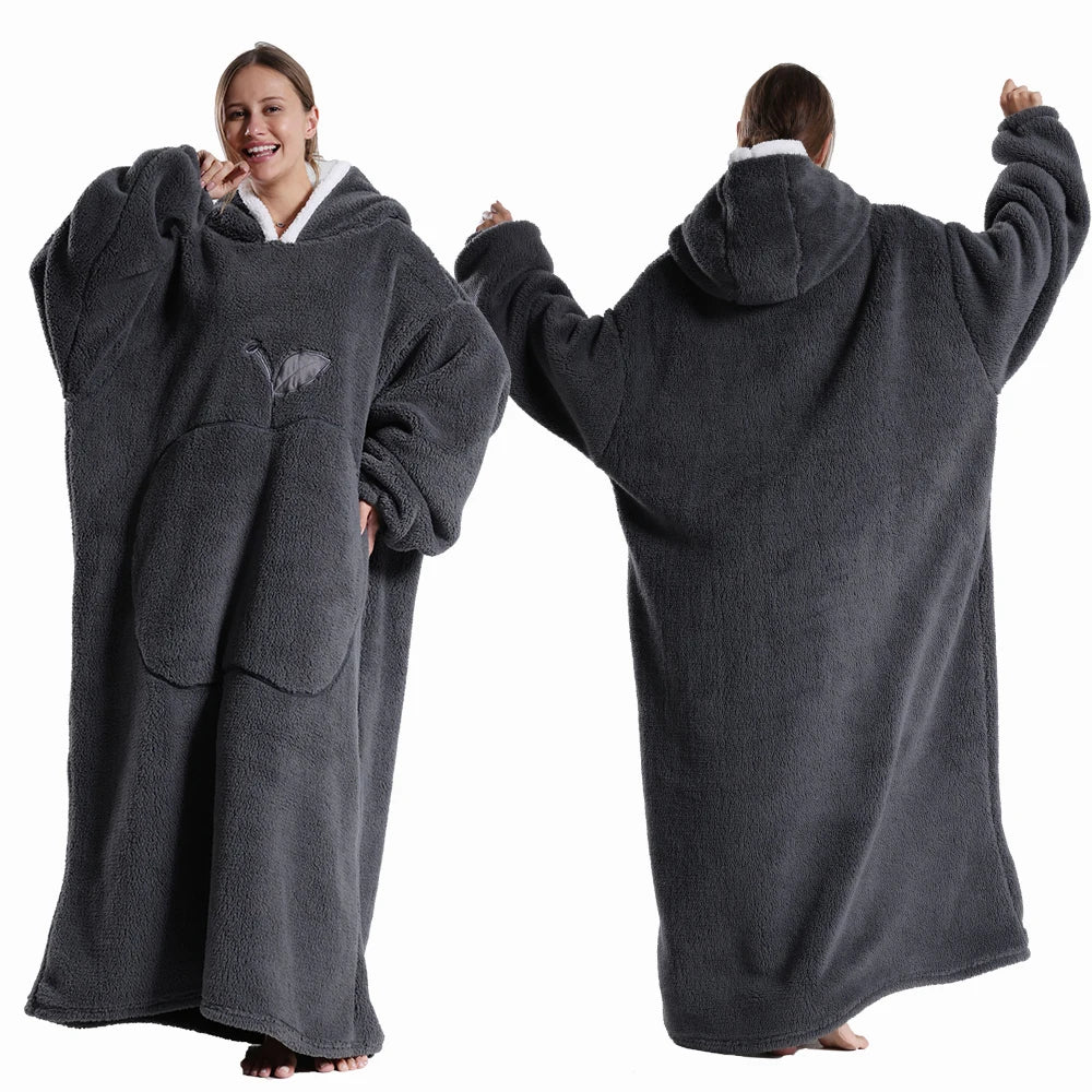 Extra Long Wearable Blankets, Winter Flannel Hooded Blanket, Full Sleeves Men Women Soft Throw Blanket.