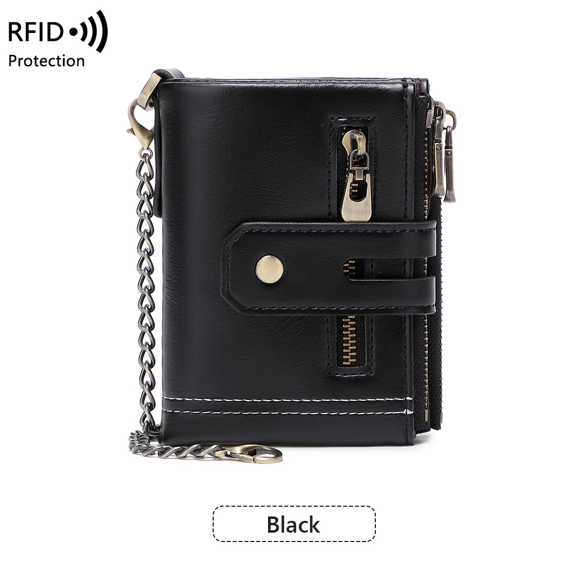 Double Zipper Wallet for Men, Multi-Card, Three-Fold Wallet with Chain.