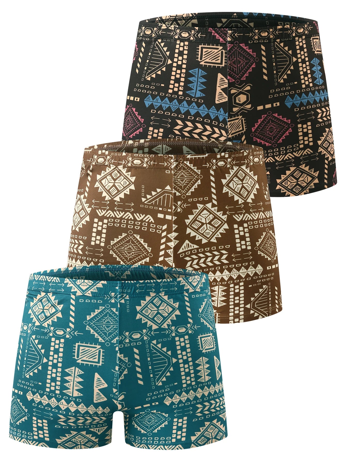 3-piece set - Men's casual underwear with full-body printed pattern boxer shorts.