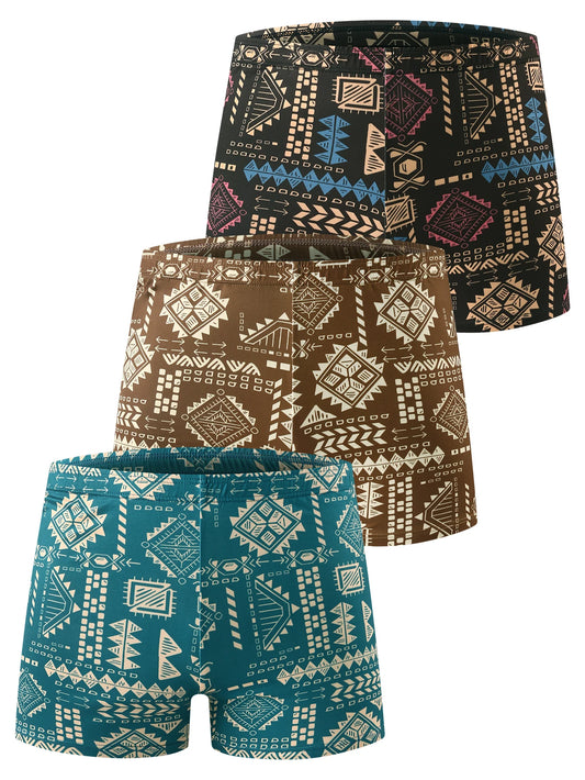 3-piece set - Men's casual underwear with full-body printed pattern boxer shorts.