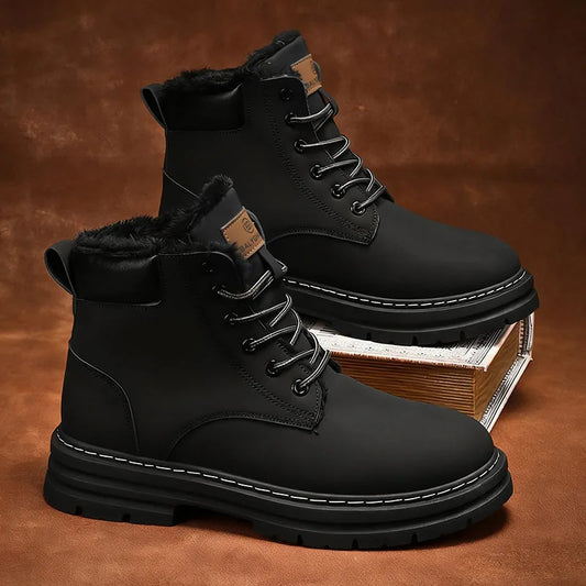 Big Size Yellow Winter Cotton Shoes For Men, Thick Sole Boots Plush Warm For Cold Weather.