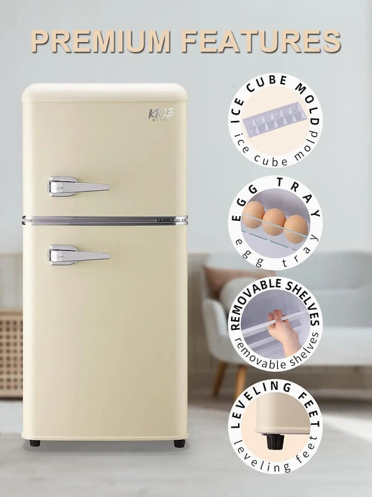 KRIB BLING Mini-réfrigérateur compact de 3,2 pi³, mini-réfrigérateur avec congélateur, petit refroidisseur de boissons au design rétro pour la maison et le bureau.