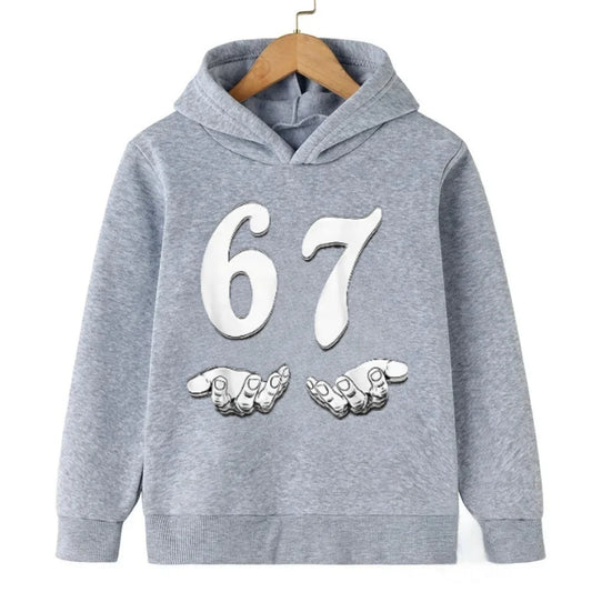 Viral 67 Kids Hooded Sweatshirt, Funny Internet Slogan Fashionable Comfortable Casual Boy Girl Pullover.