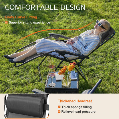 Zero Gravity Set of 2 Portable Recliner Camping, Patio, Garden Lounge Chair, with Cup Holder Trays