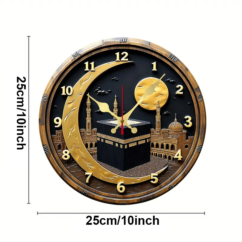 Black & Golden Wooden Round Silent Hanging Wall Clock, Suitable For Living Room, Office, Study Room, Bedroom.