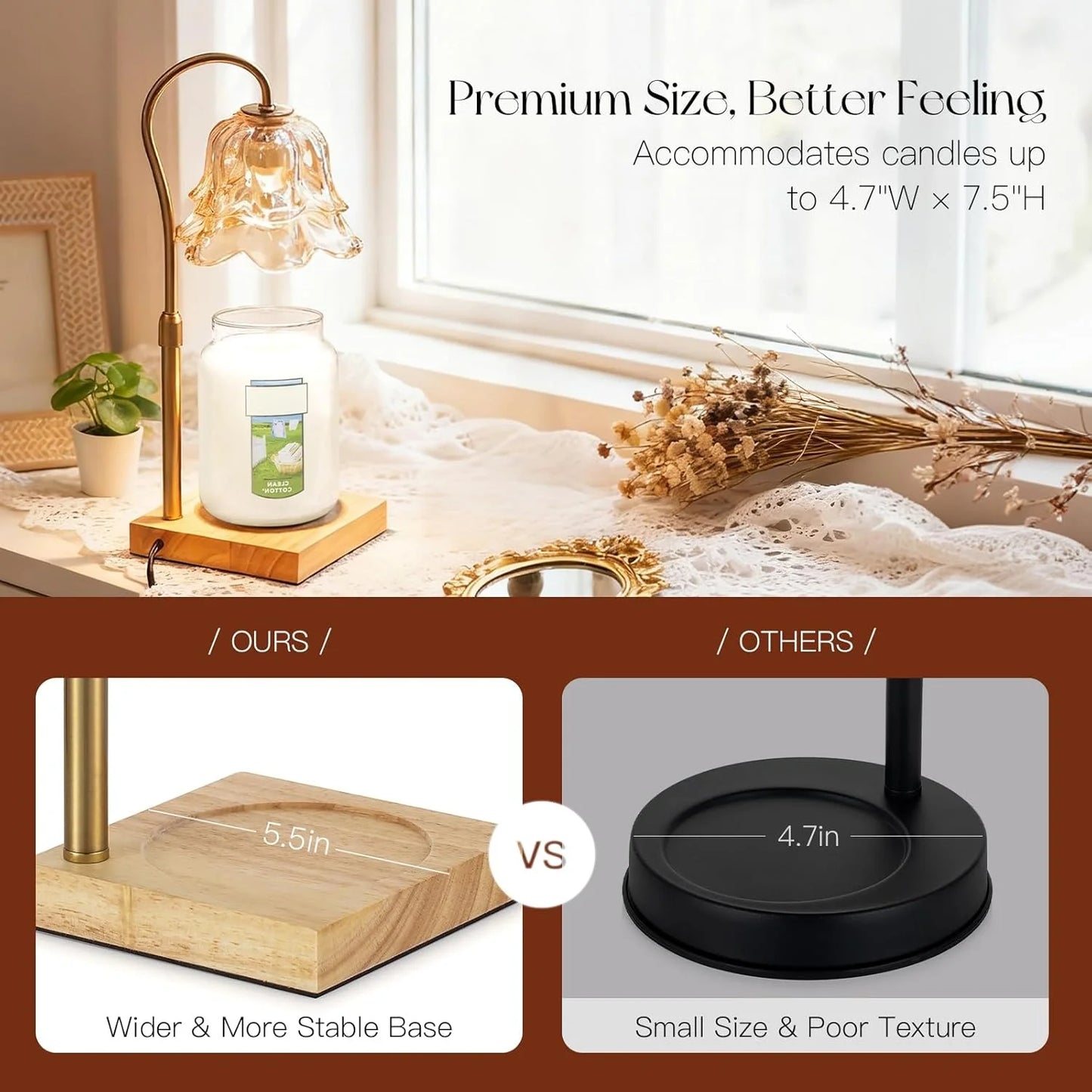 Candle Warmer Lamp with Timer: Flower Gold Candle Lamps, Height Adjustable.