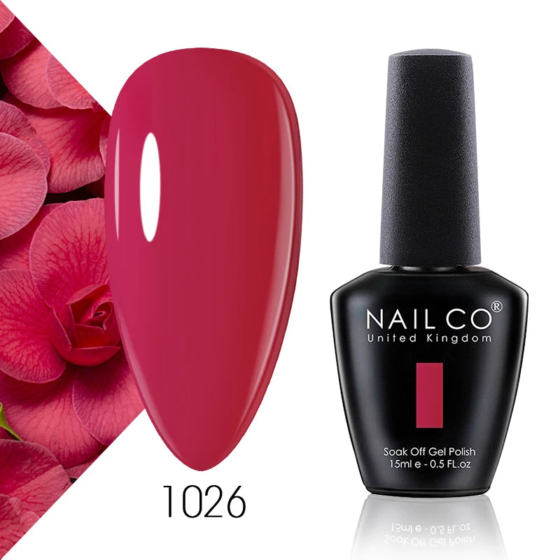 NAILCO 15ml Color Gel Nail Polish Soak Off, Hybrid Varnishes Manicure, UV&LED Nail Gel Semi Permanent Lacquer Base Top Coat.