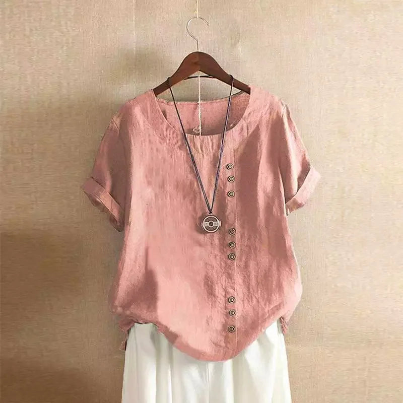 Cotton Linen Streetwear Summer Y2k Tops Vintage Fashion, Casual Shirts for Women ,Elegant Tees