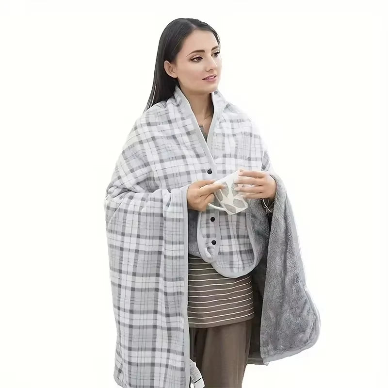 Winter Wearable Shawl Blanket, Warm Flannel Casual Office Blanket, with Button.