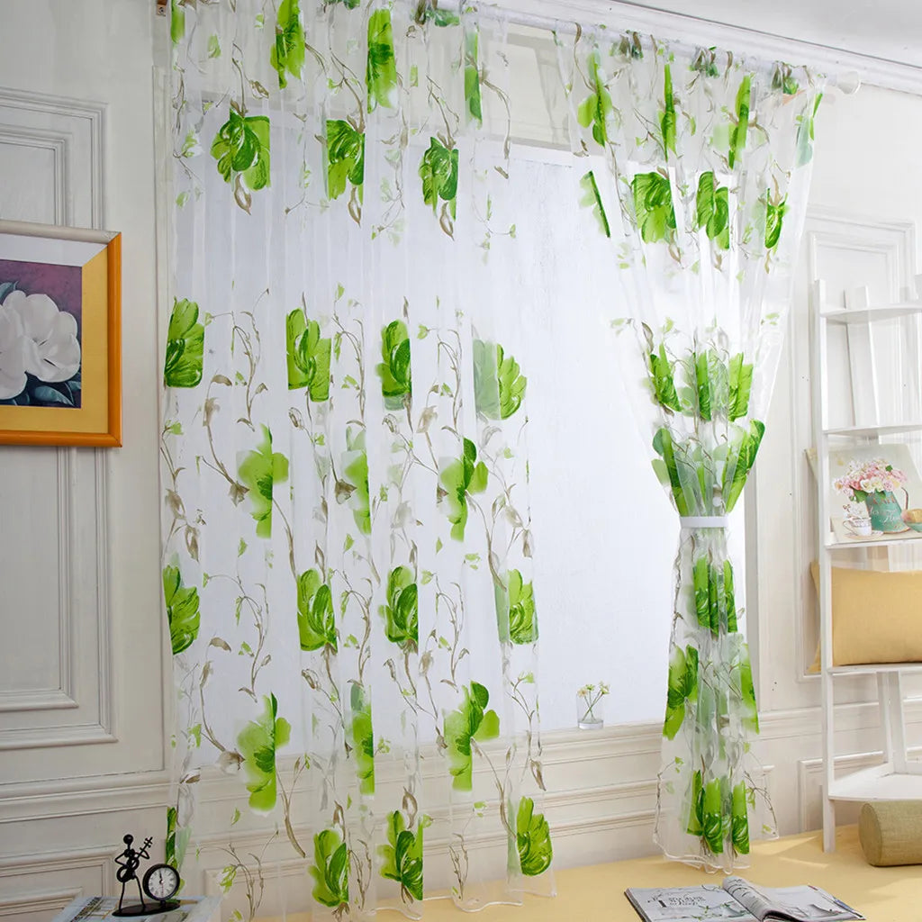 Floral Tulle Curtains For Living Room, White Sheer Curtains For Bedroom, Short Kitchen Window Curtains.